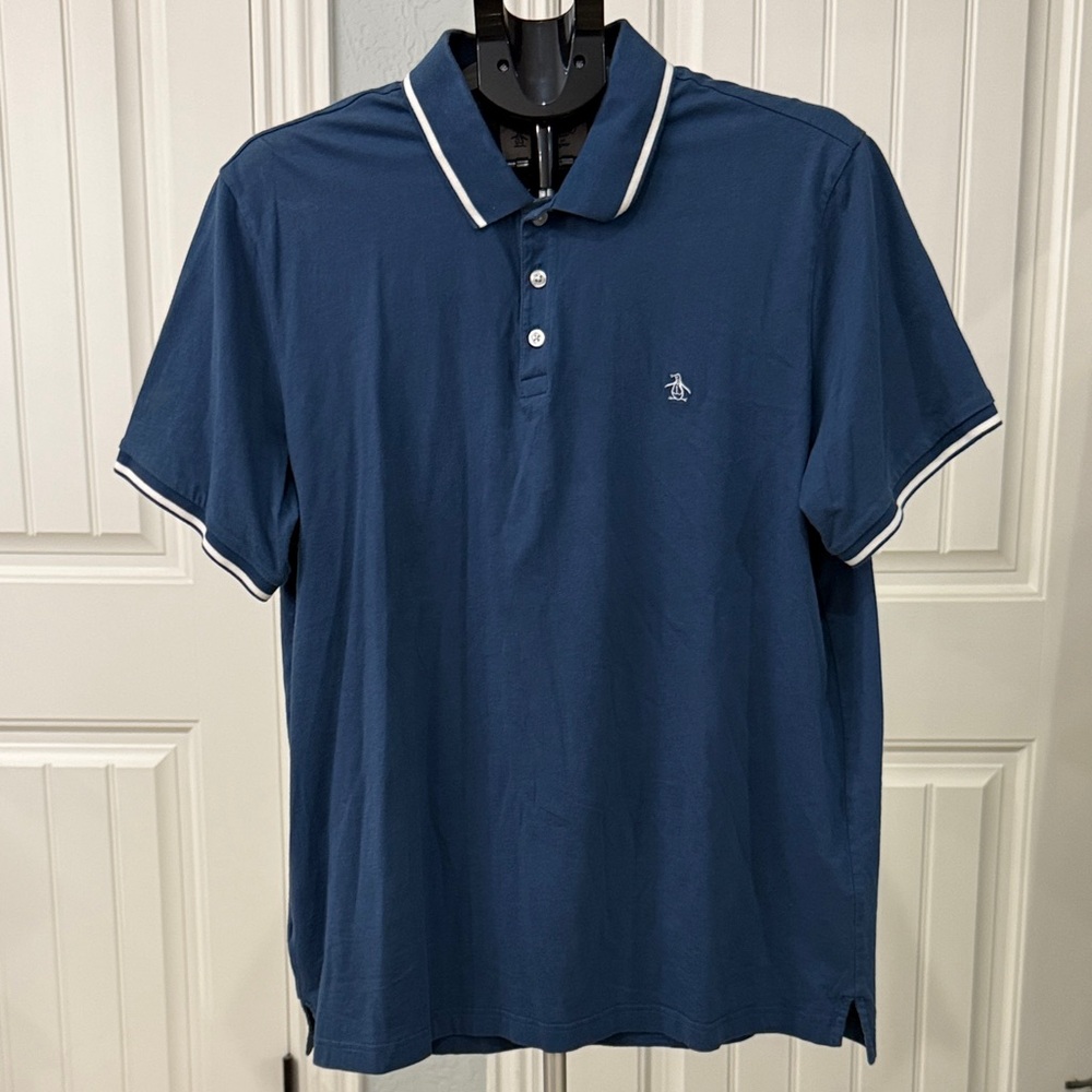 Original Penguin Men's Navy Polo Shirt with White Trim